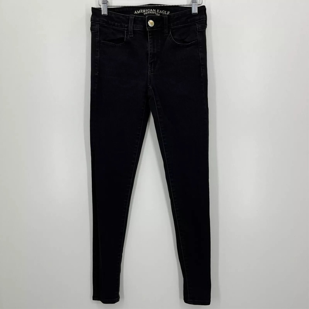 American Eagle Jeans Women's 2 L Long Black Jegging High Rise Stretch Dark Wash